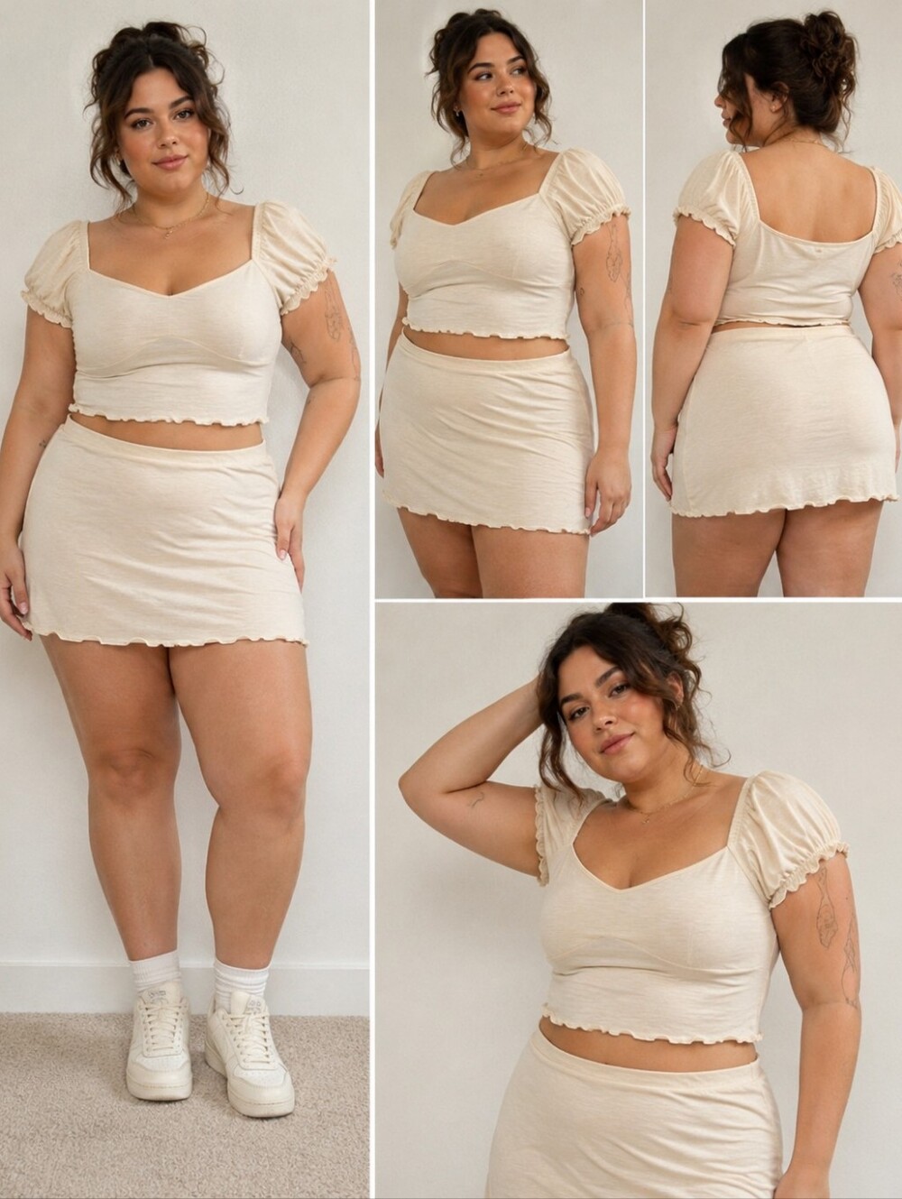 Title: Free People Free-Est Cream Modal Two-Piece Lounge Set Top & Mini Skirt Si